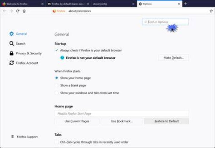 Advanced options menu Firefox