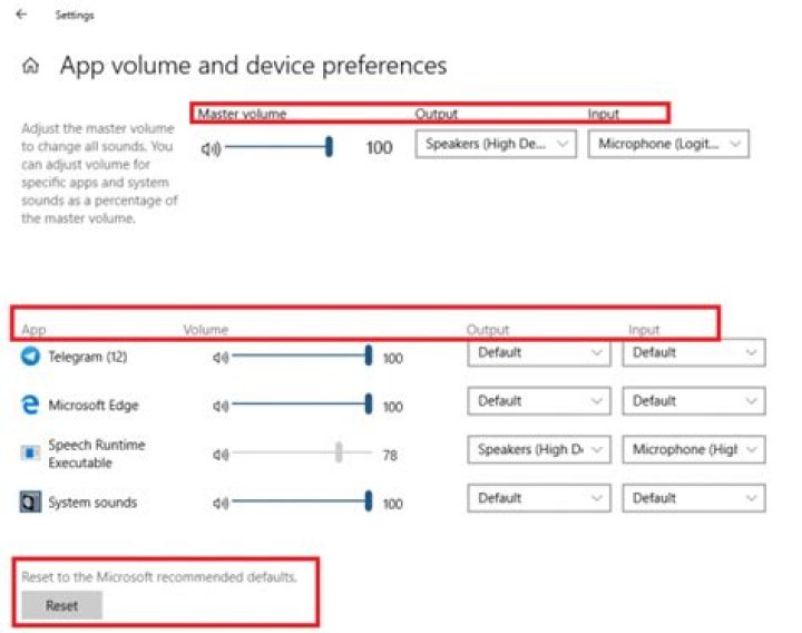 App volume and device preferences