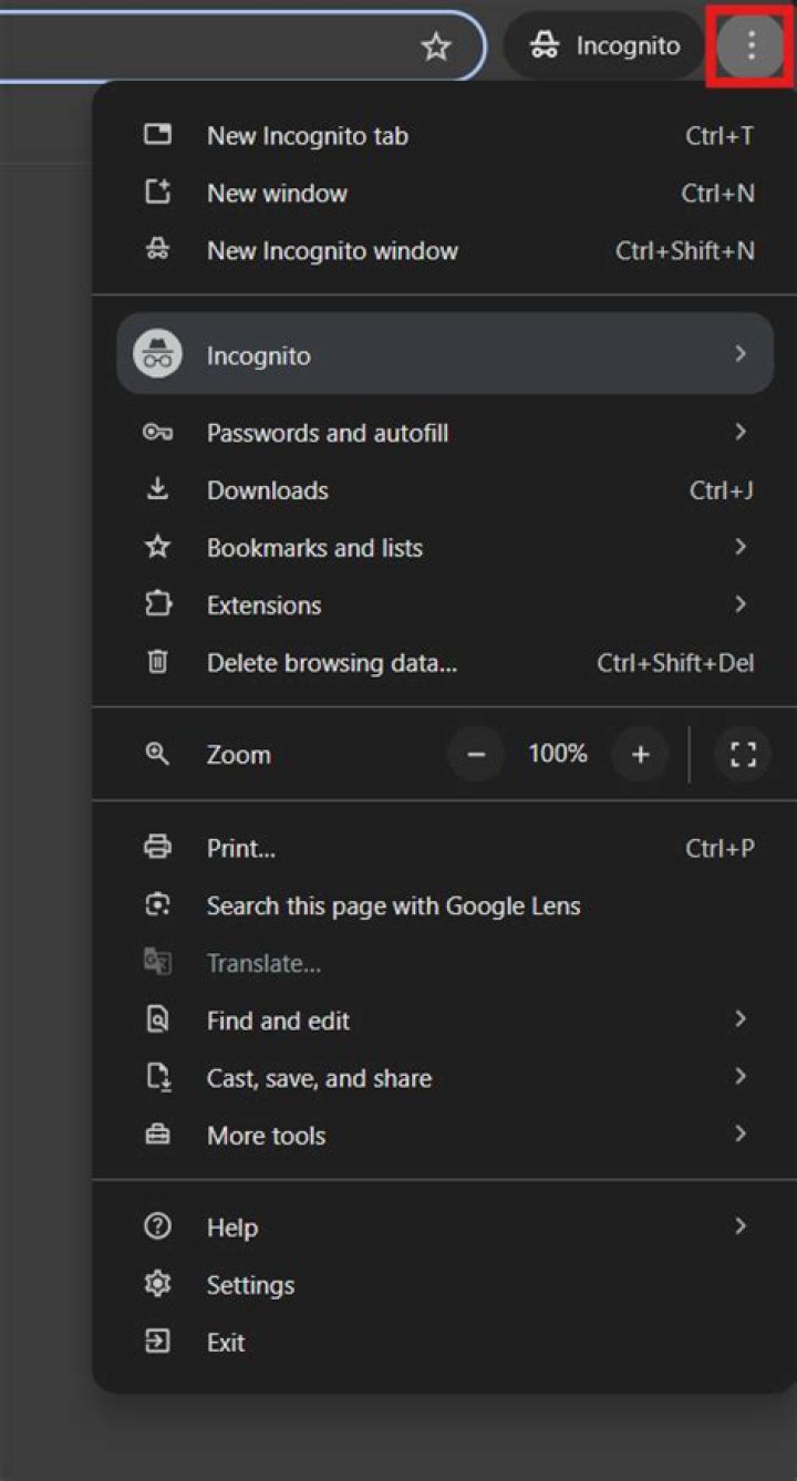 Chrome menu