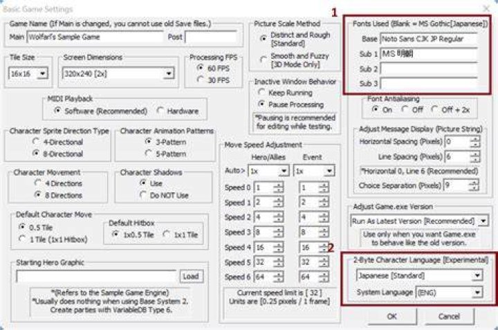 Game Settings window