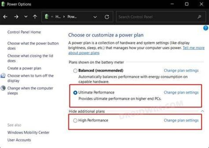 High performance power plan