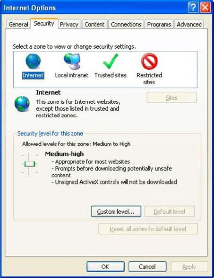 Internet Explorer tab settings dialog