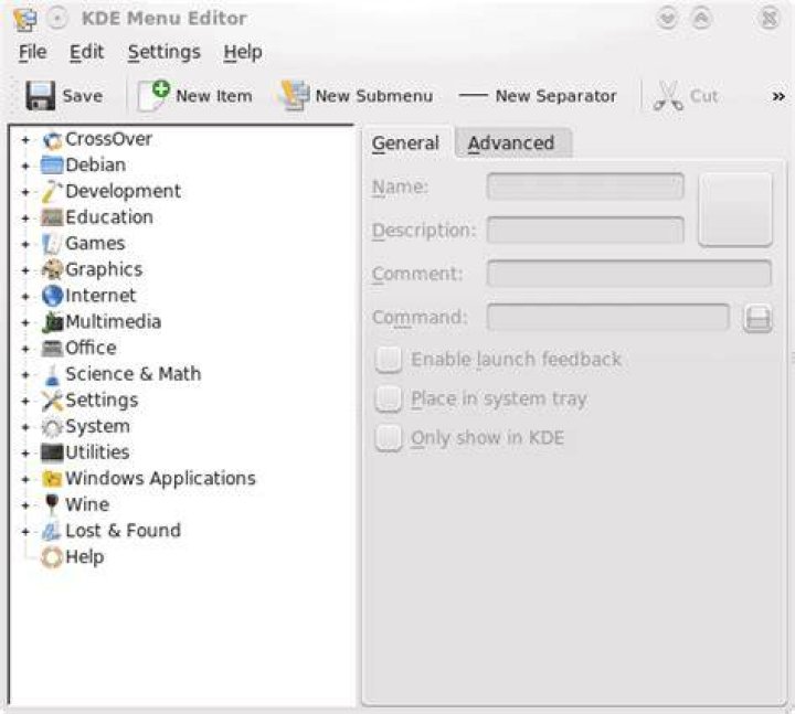 KDE Menu Editor