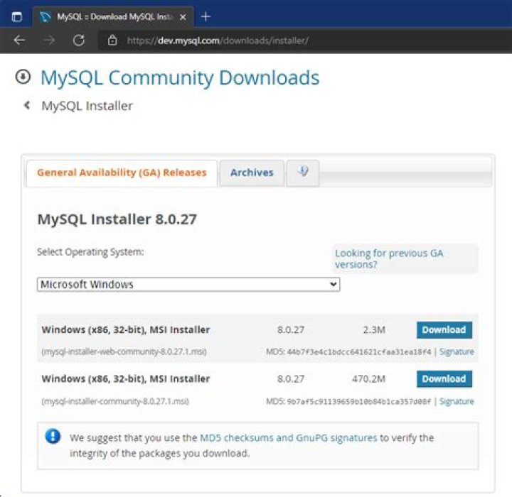 MySQL Web Installer - Home Screen