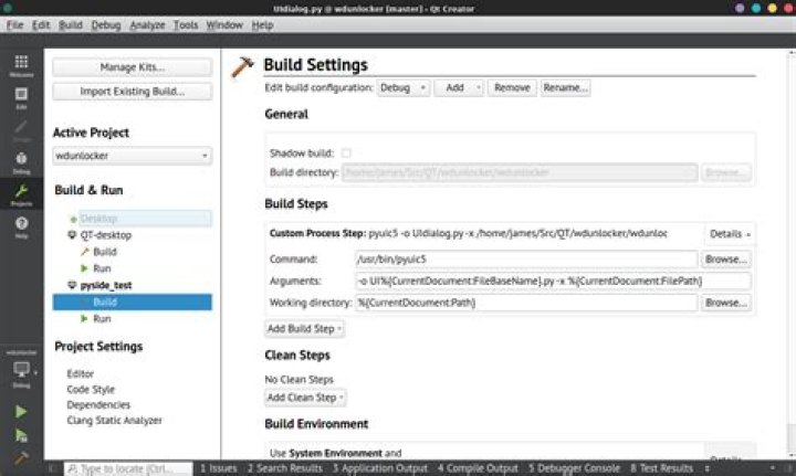 qtcreator python build settings
