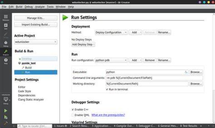 qtcreator python pdb settings