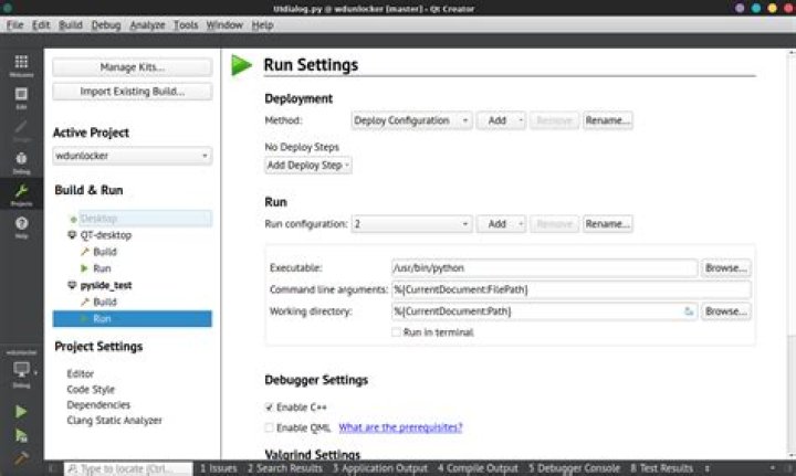 qtcreator python run settings