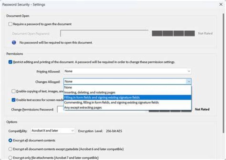 security properties in acrobat x pro