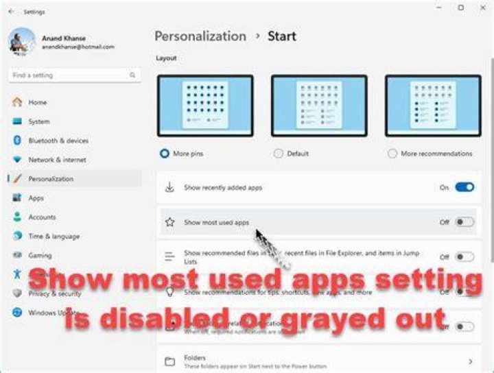 Show most used apps setting