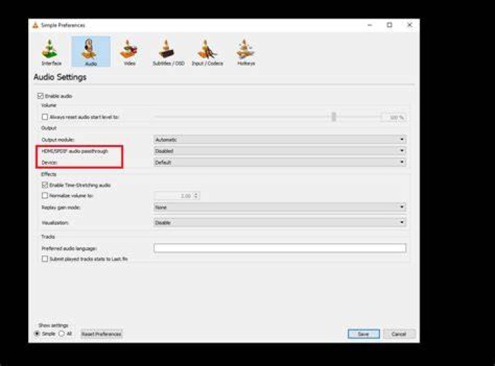 VLC missing audio passthrough options